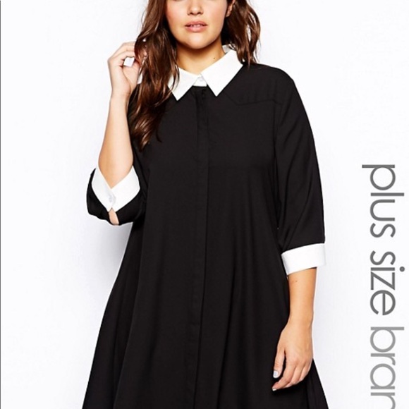 ASOS Curve Dresses & Skirts - ASOS Black Swing Dress with White Contrast